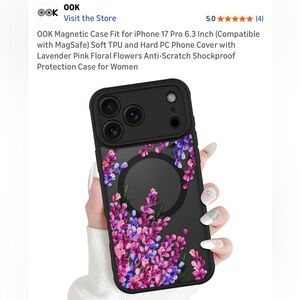 3/$15 Like New OOK Floral iPhone 17 Pro Magnetic Case w/ Lavender & Pink Flowers